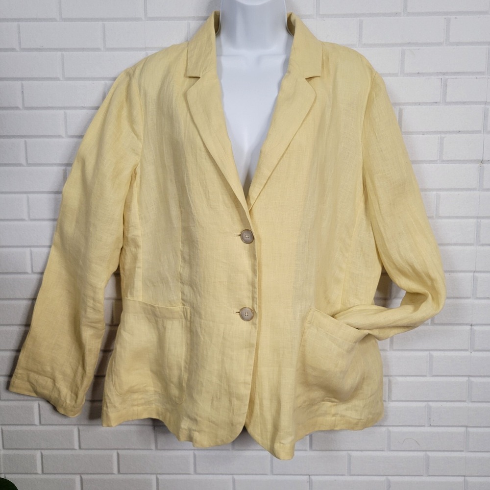 J Crew Blazer Womens Size 14 Butter Yellow Linen Academia Preppy Career Jacket